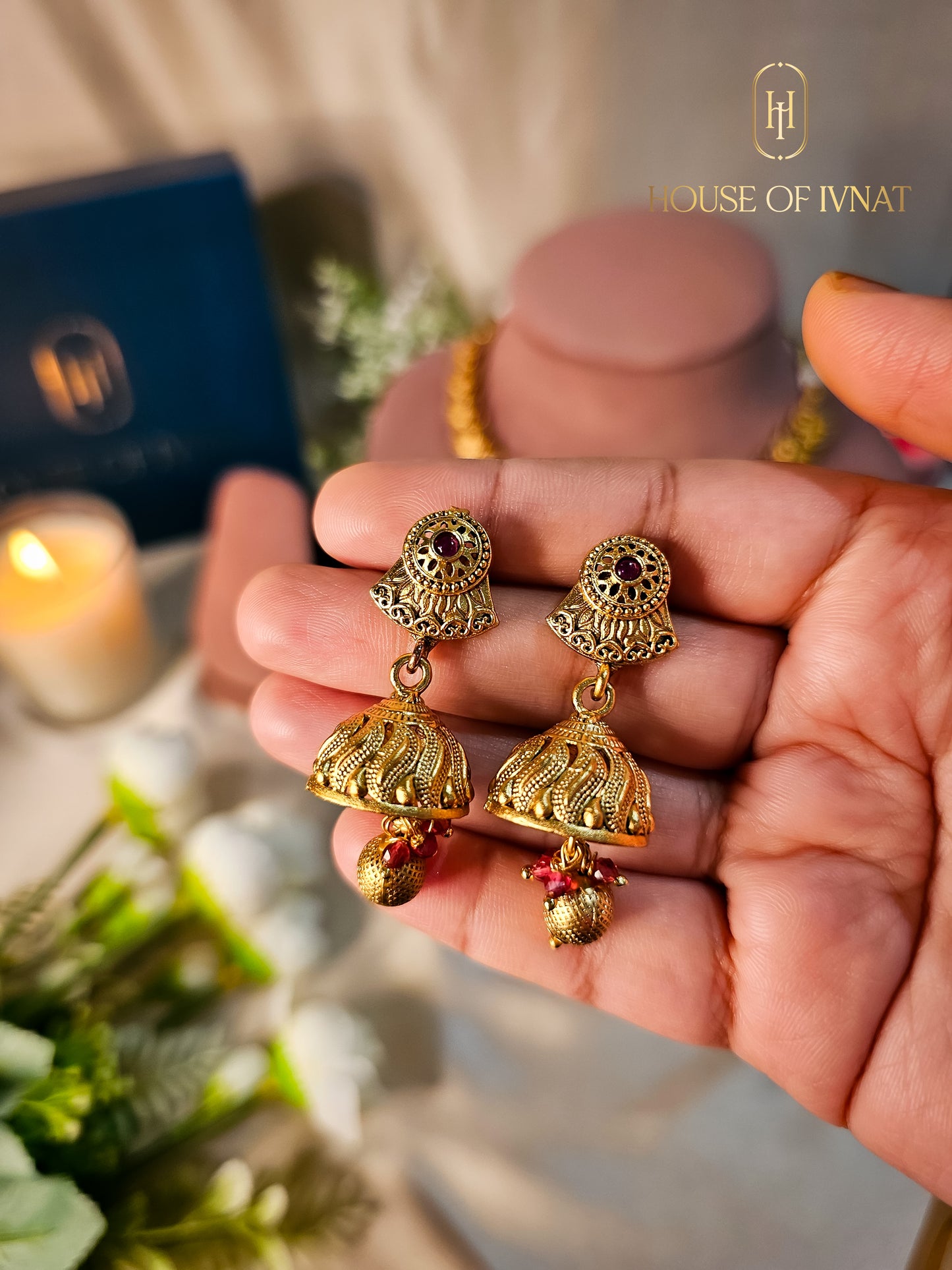 Savya Gold Plated Necklace Set- Ruby