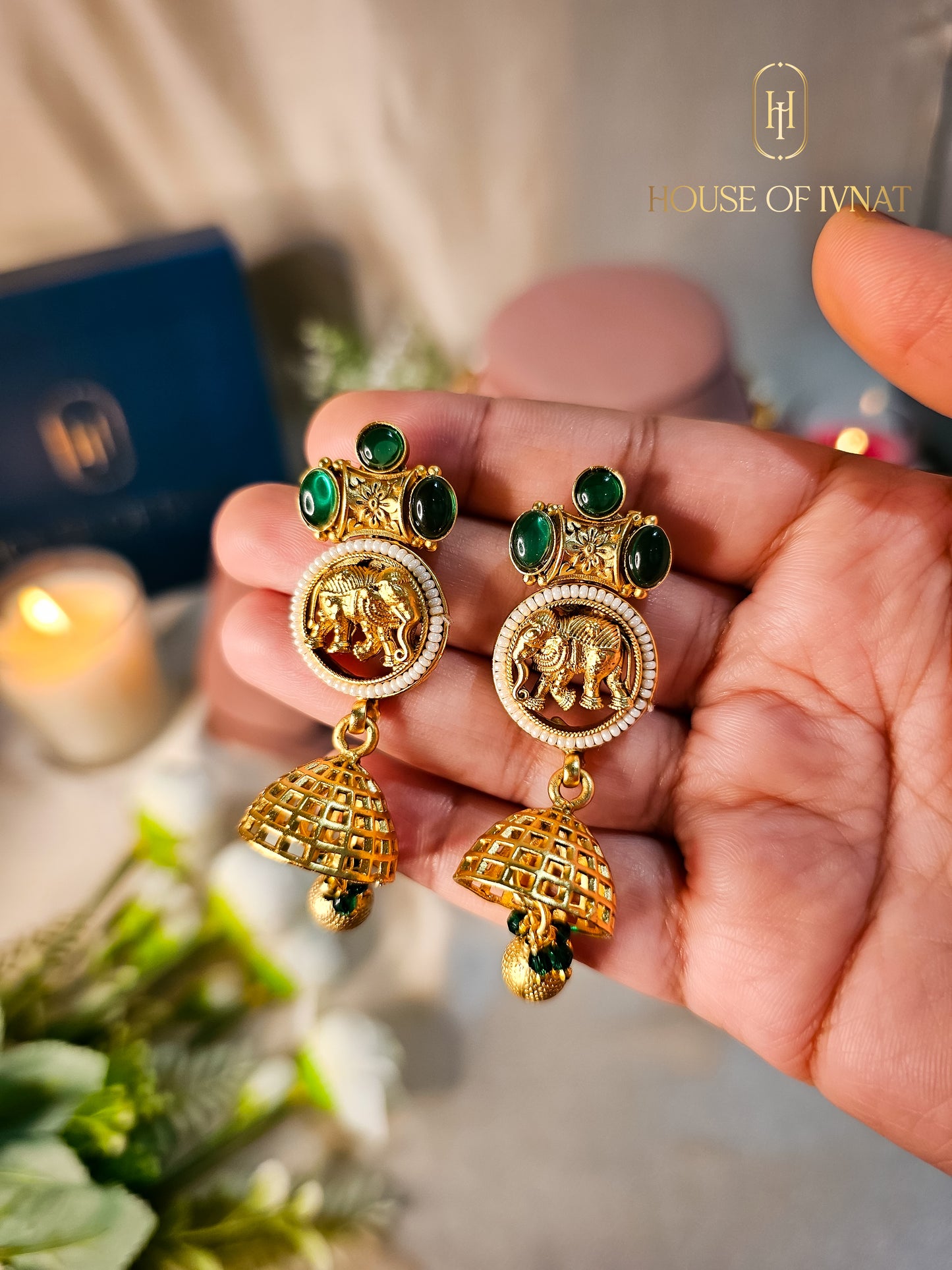 Riddhi Gold Plated Temple Necklace Set- Emerald
