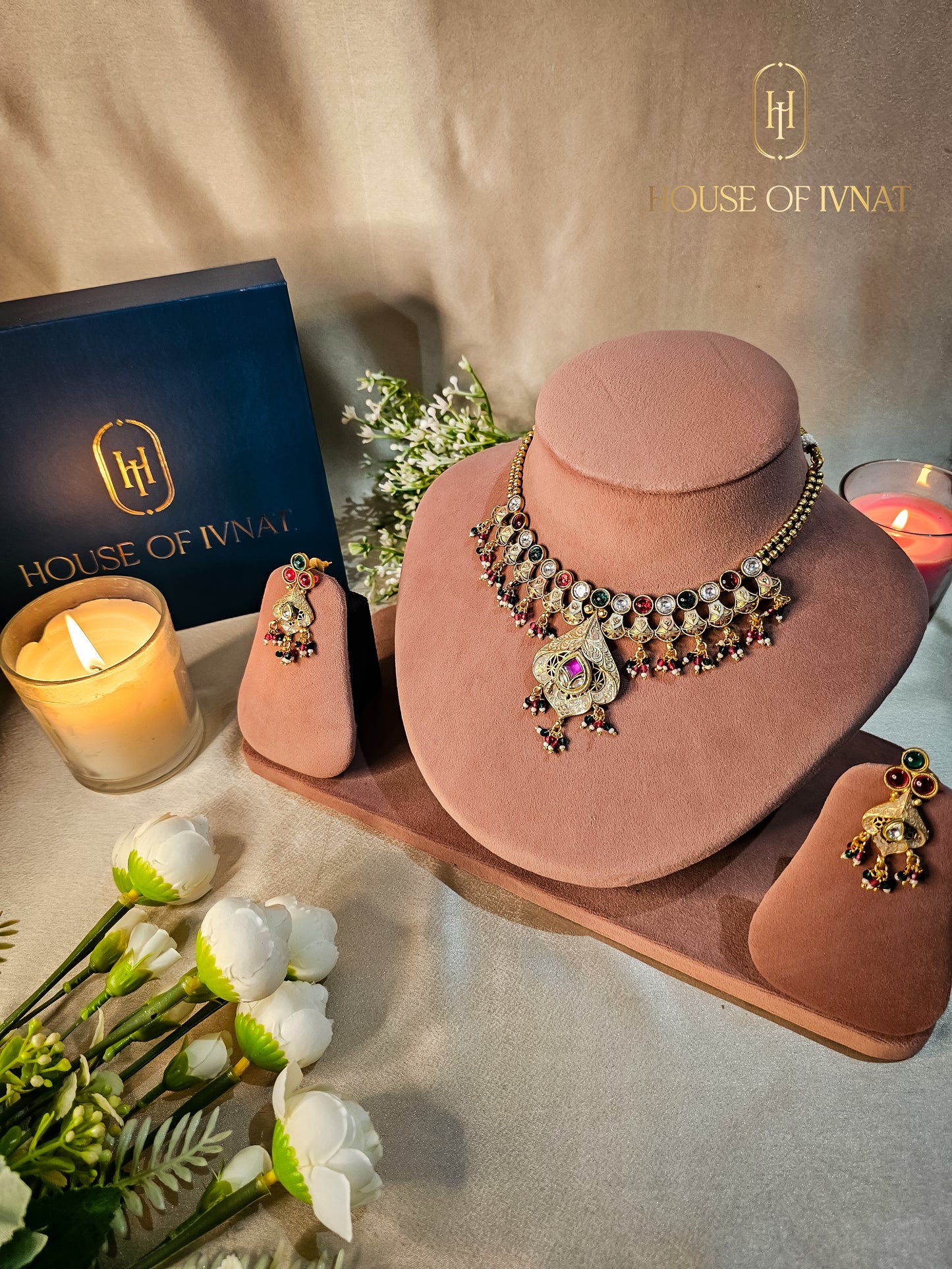 Adhira Gold Plated Necklace Set With Meenakari Work- Multicolour