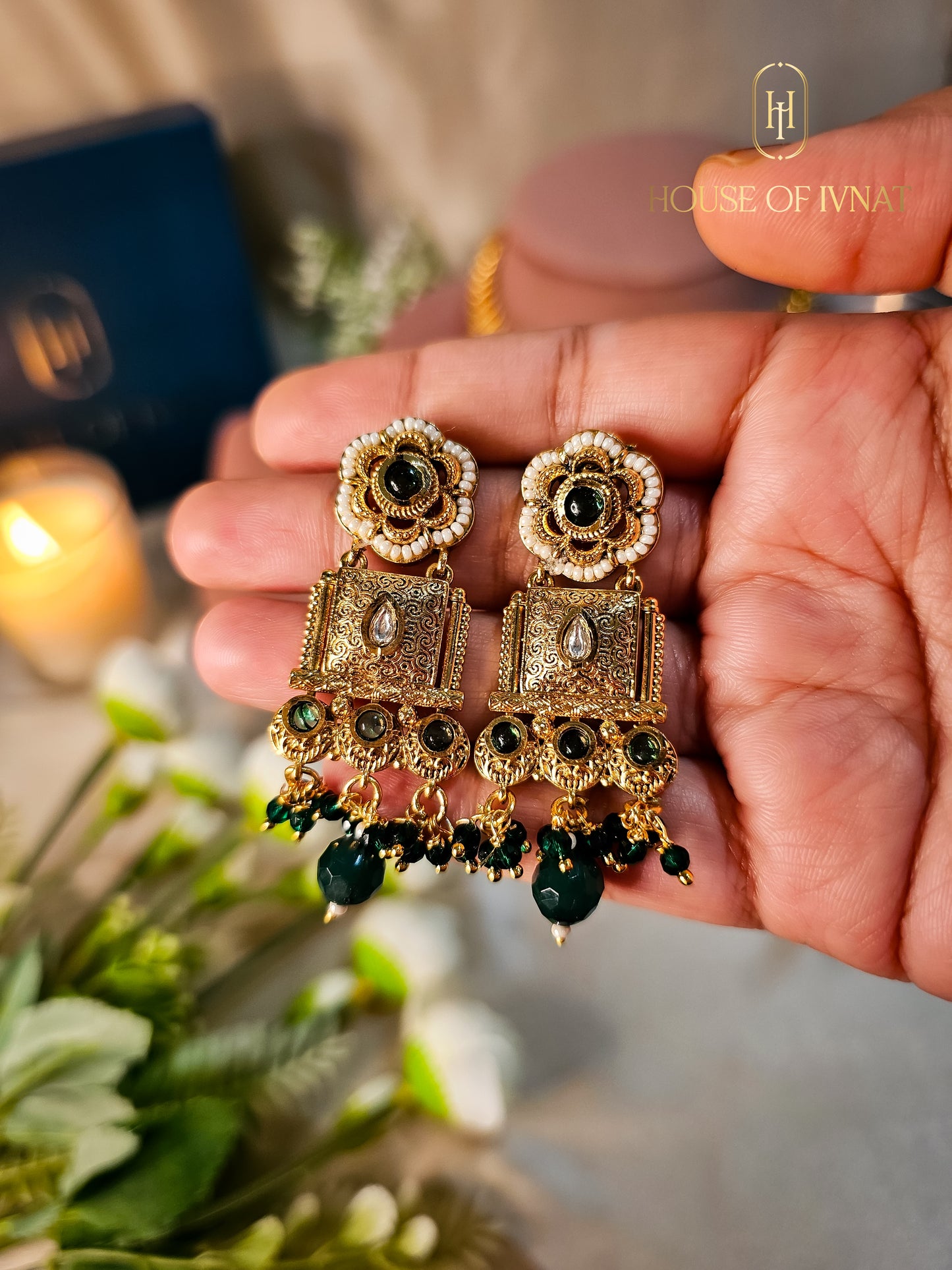 Kalyani Gold Plated Necklace Set- Emerald