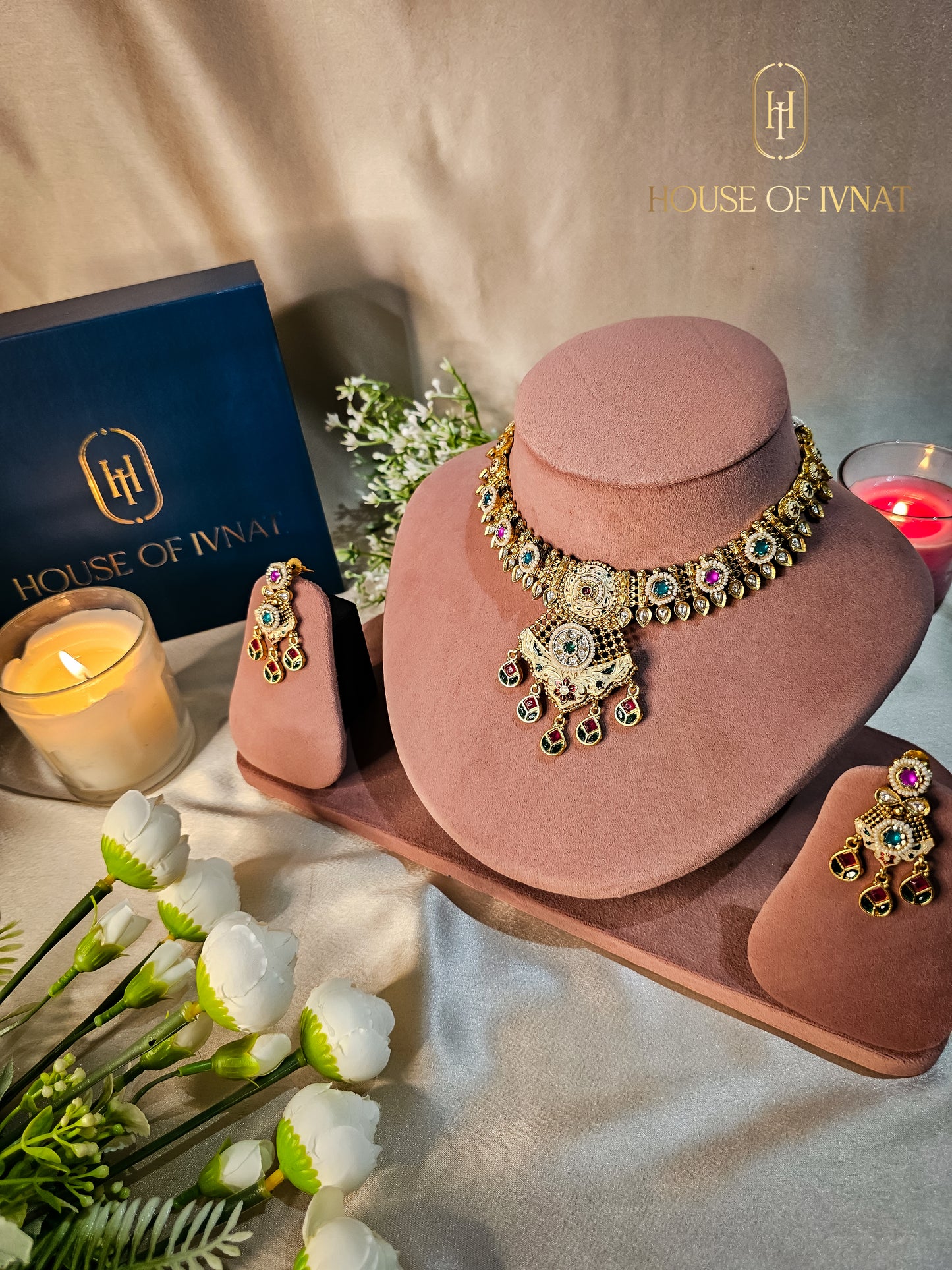 Parinita Gold Plated Necklace Set With Meenakari Work