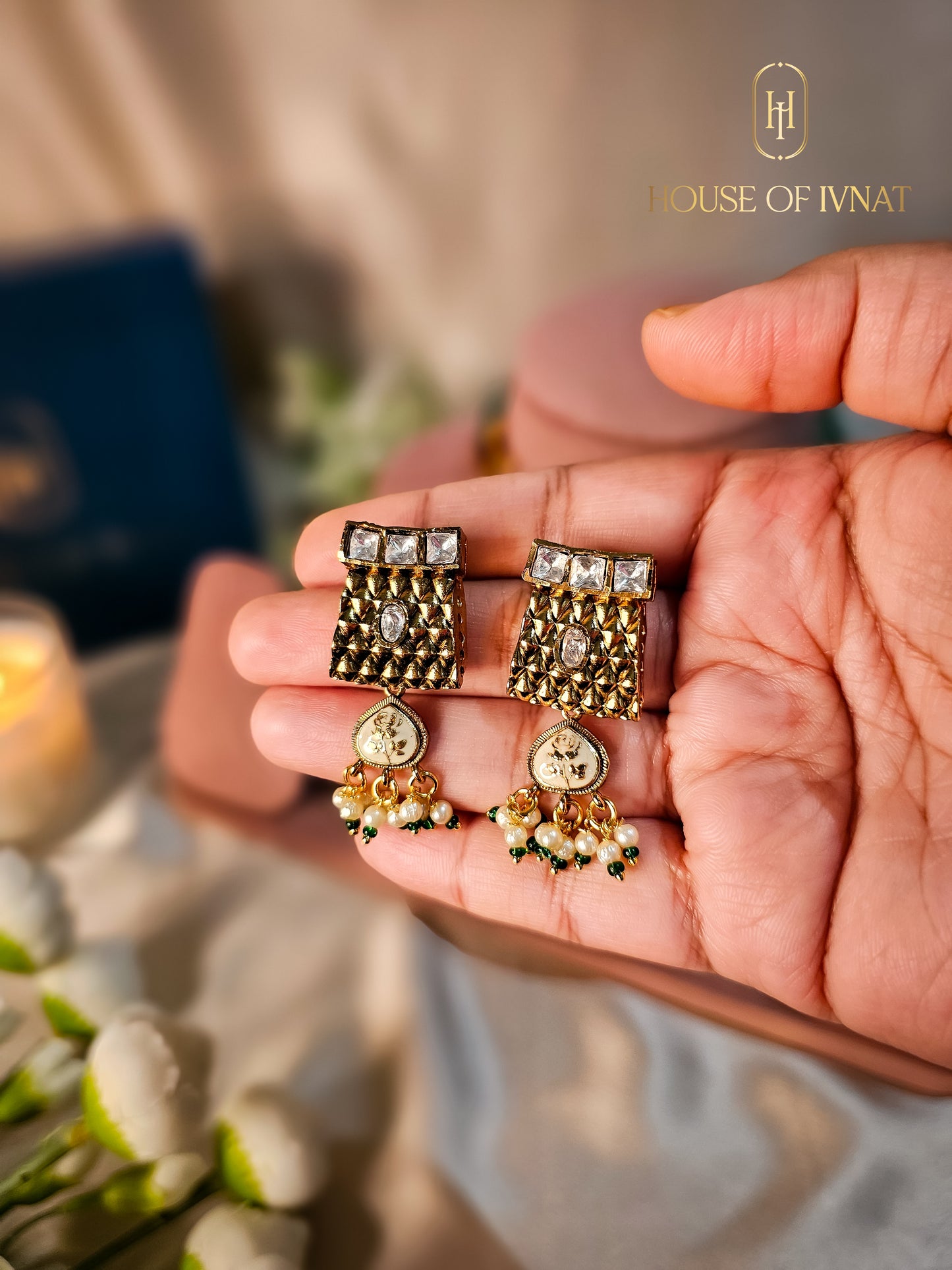 Jivika Gold Plated Necklace Set With Jade Onyx Pearl Strands and Meenakari Work