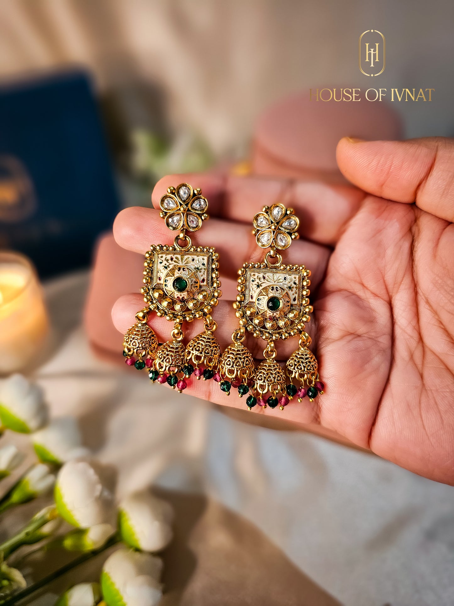 Surili Gold Plated Necklace Set With Meenakari Work and Jade Onyx Pearl Strands