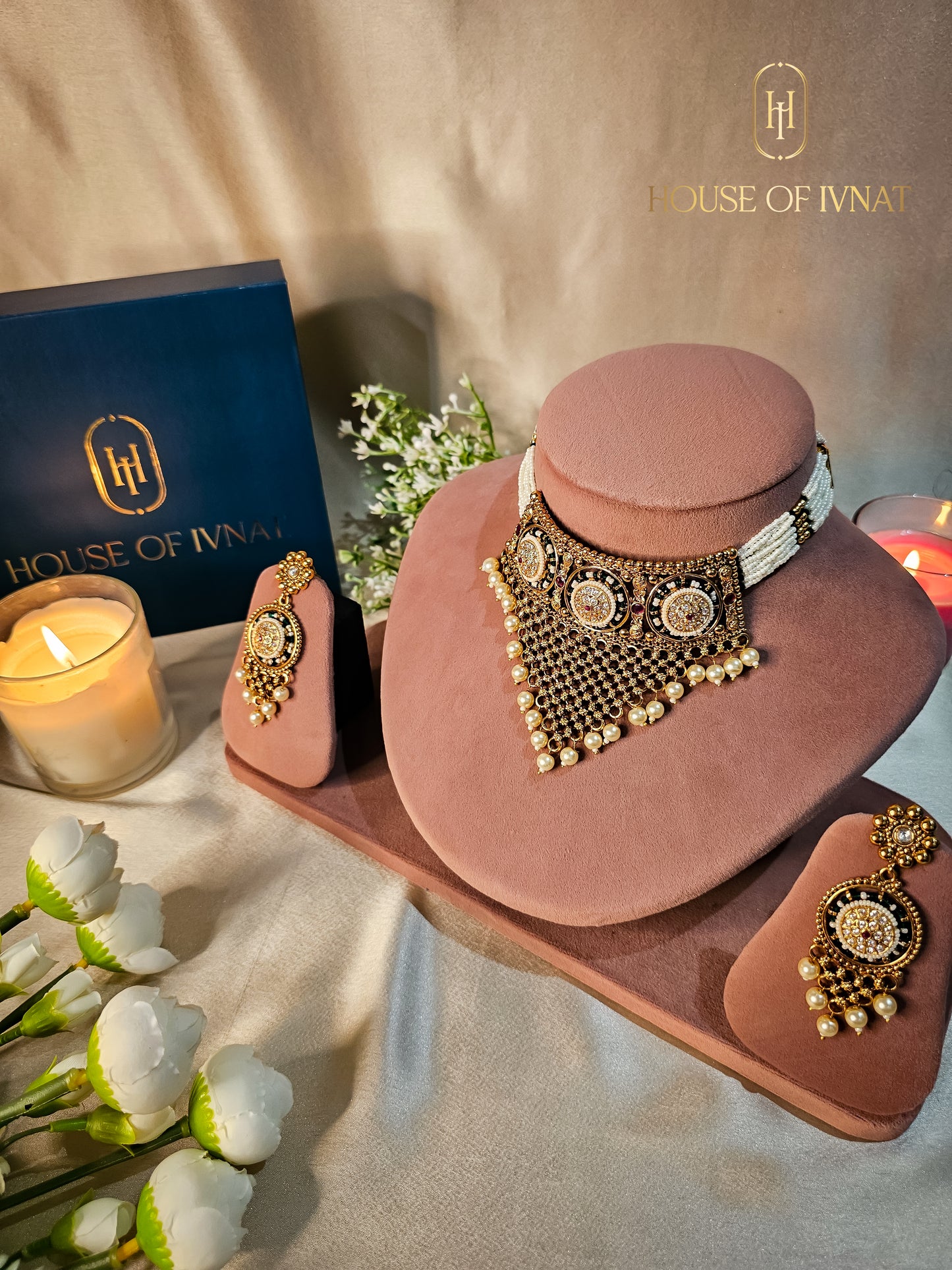 Divisha Gold Plated Choker Set With Pearl Design