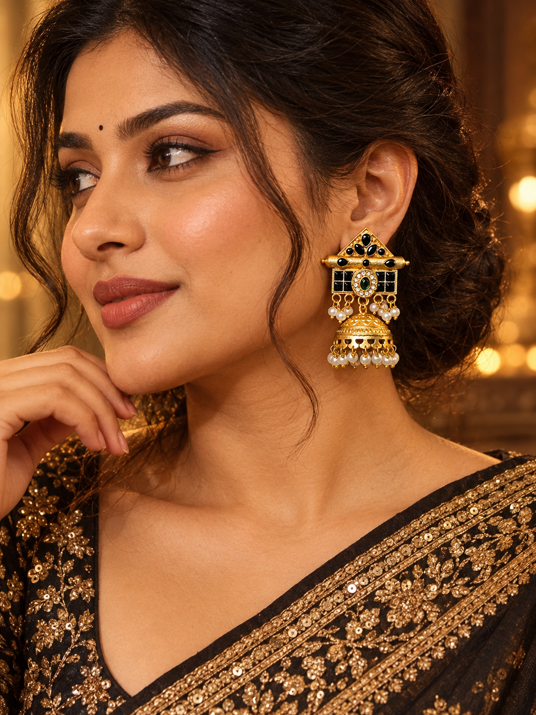 Vritika Jhumka Earrings- Black