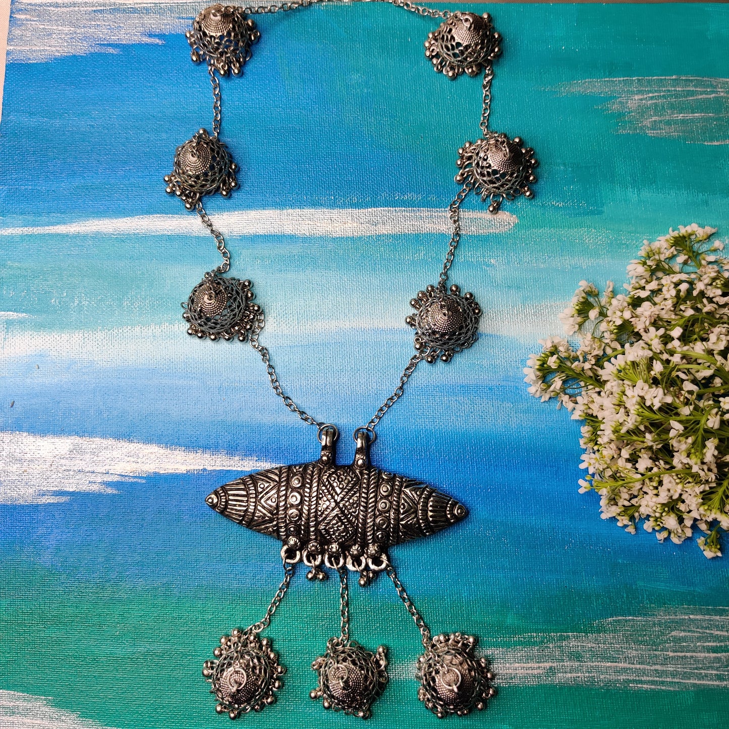 Devanshi Long Silver Necklace