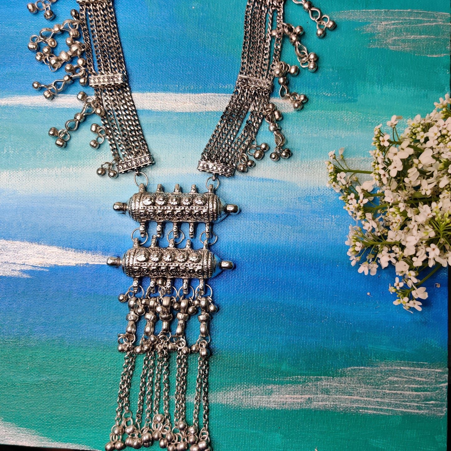 Vedika Long Silver Necklace