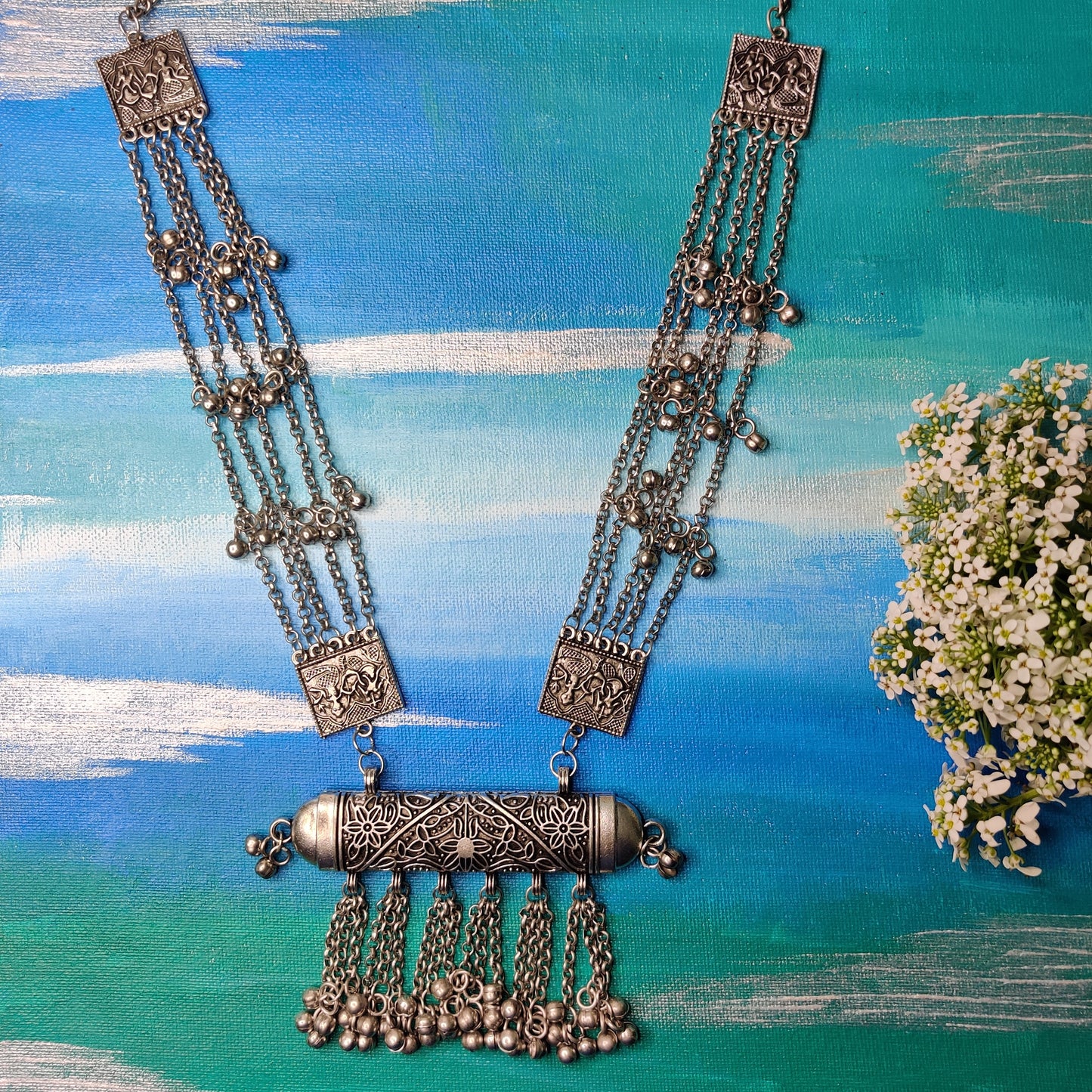 Sanvi Long Silver Necklace