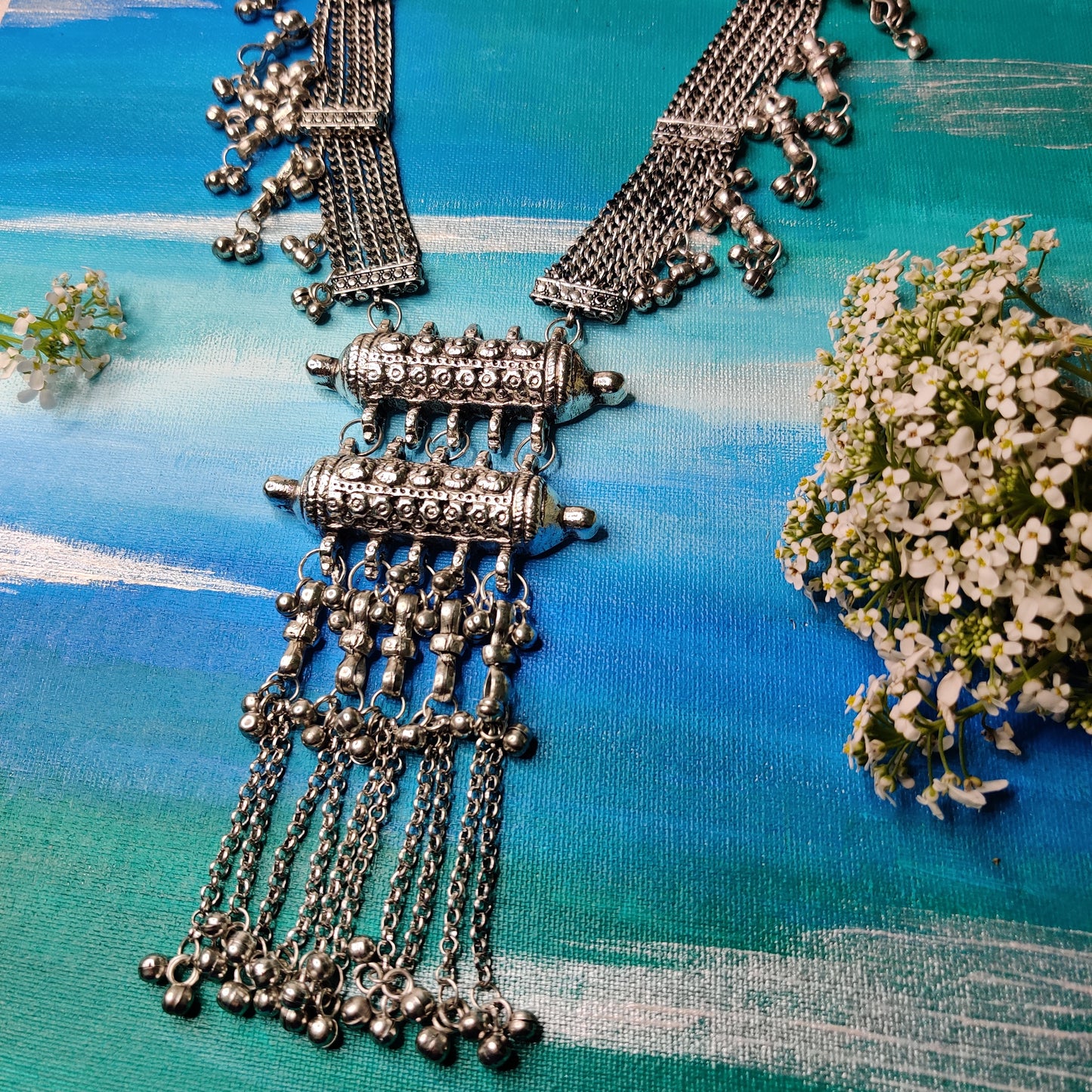 Vedika Long Silver Necklace