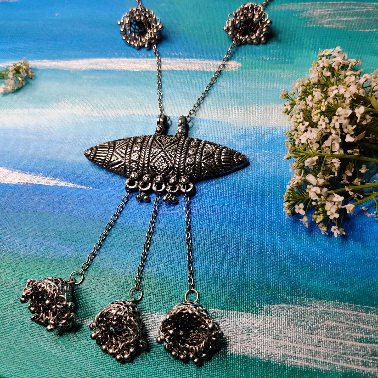 Devanshi Long Silver Necklace