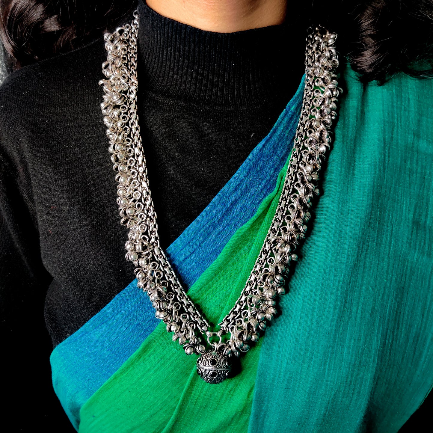 Narmada Long Silver Necklace