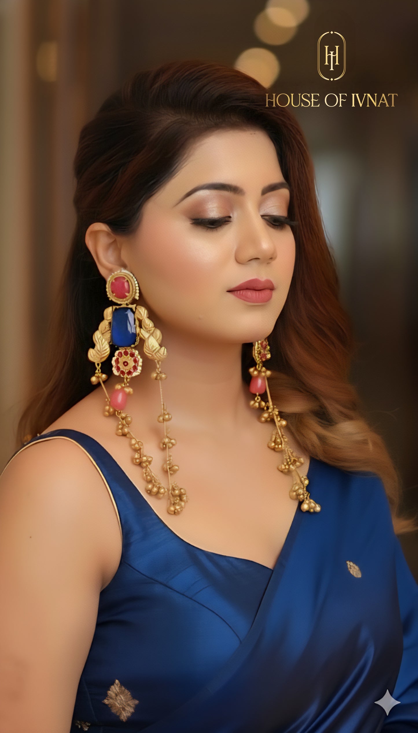 Nayantara Kashmiri Earrings- Blue, Pink