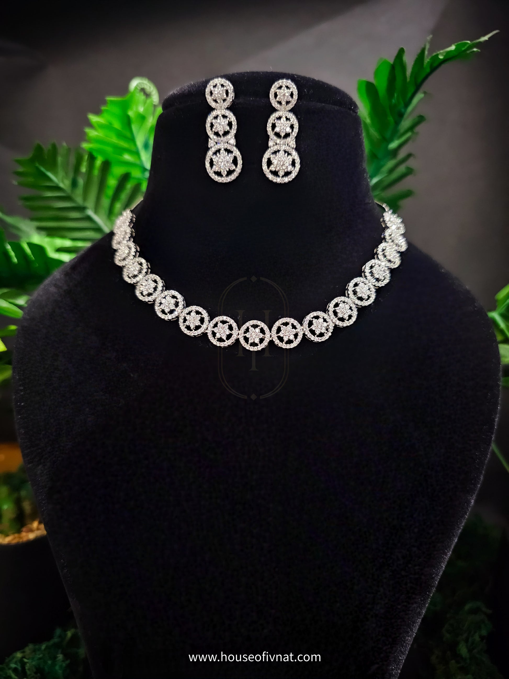 Cienna Diamond Set- Single line American Diamond Jewellery Set