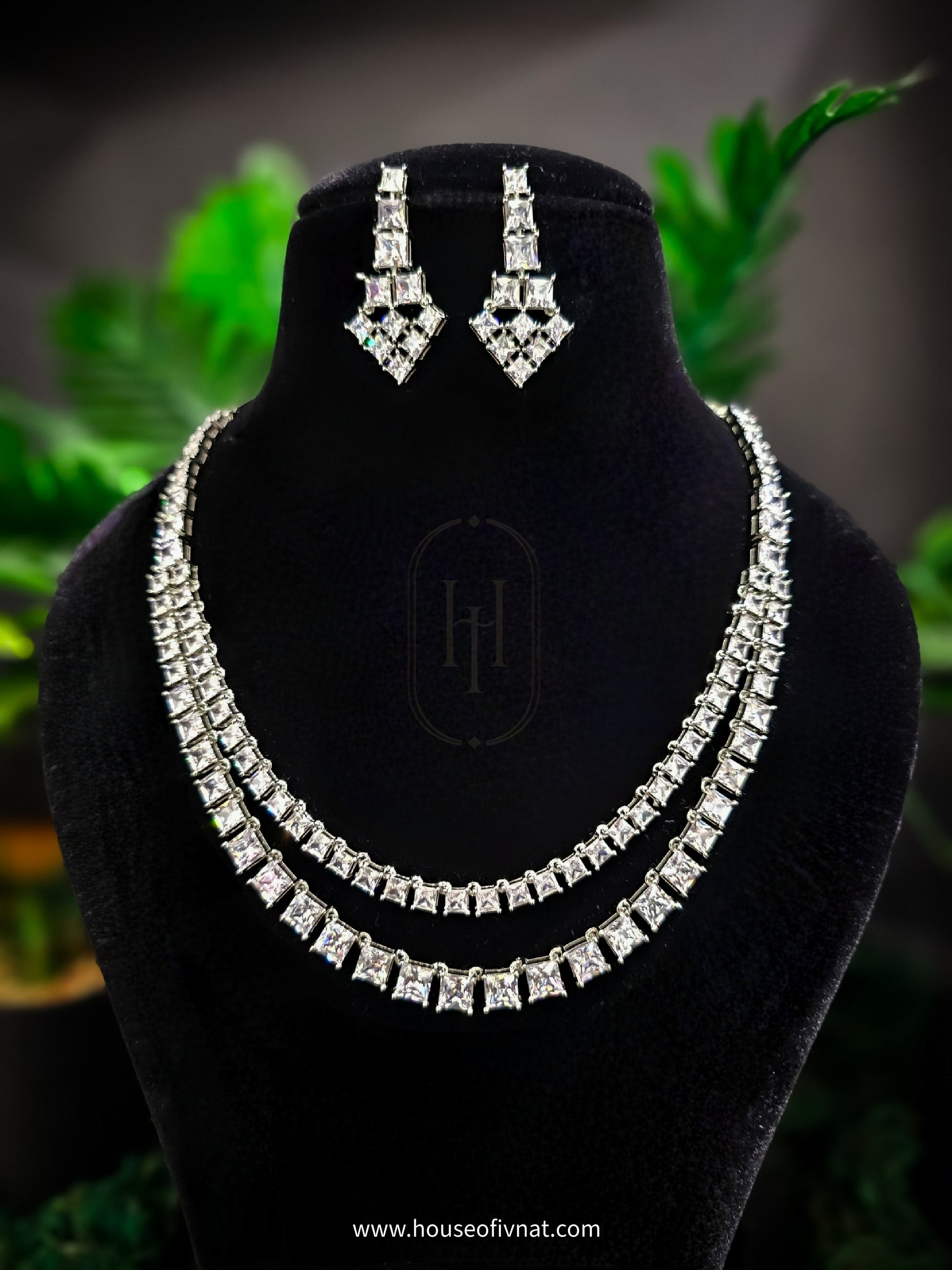 Felicity Diamond Necklace- Double line American Diamond Jewellery Set