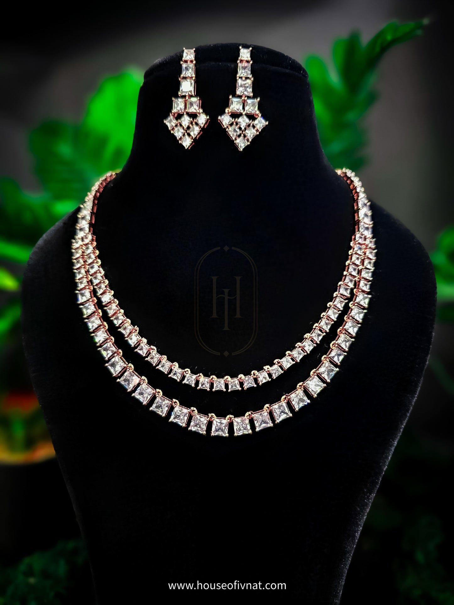 Felicity Diamond Necklace- Double line American Diamond Jewellery Set