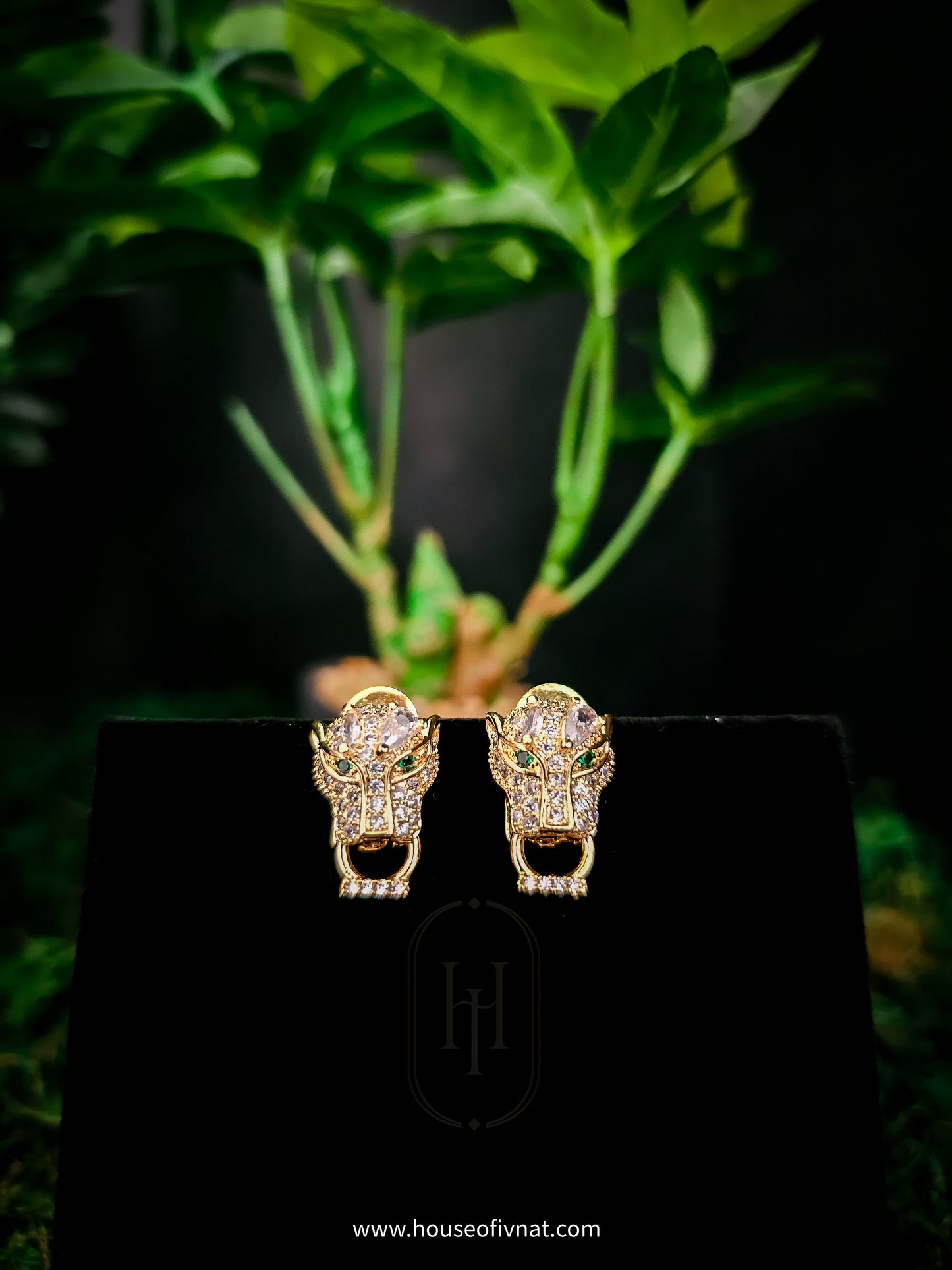 Bianca Stud Earrings- Jaguar Face American Diamond Studs