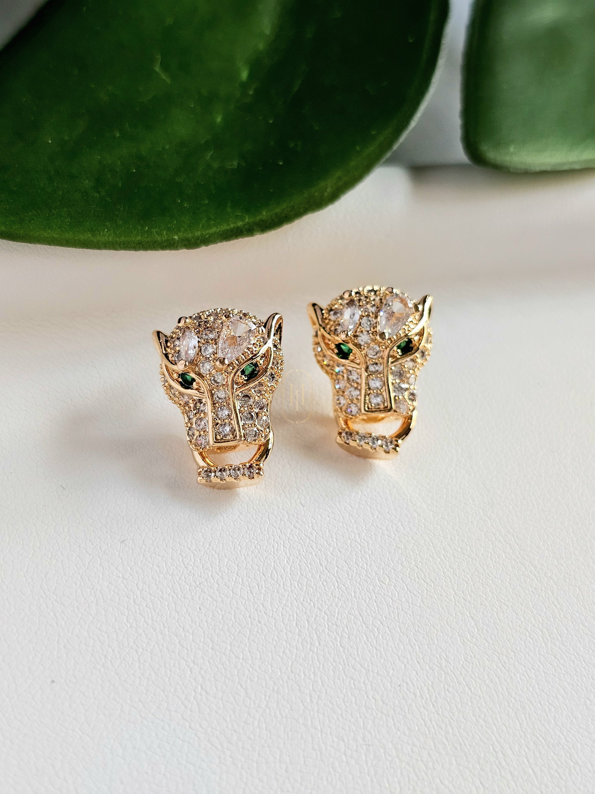 Bianca Stud Earrings- Jaguar Face American Diamond Studs