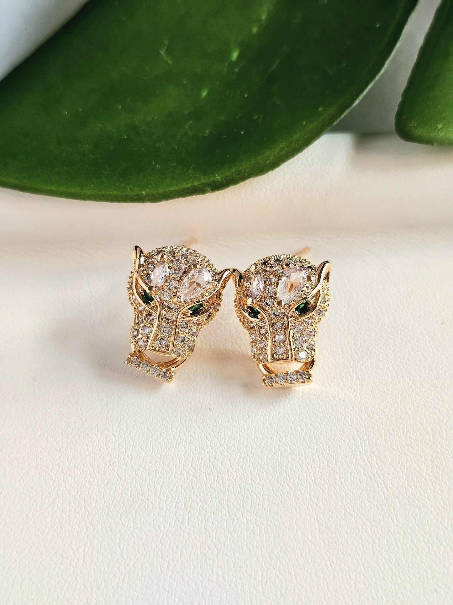 Bianca Stud Earrings- Jaguar Face American Diamond Studs