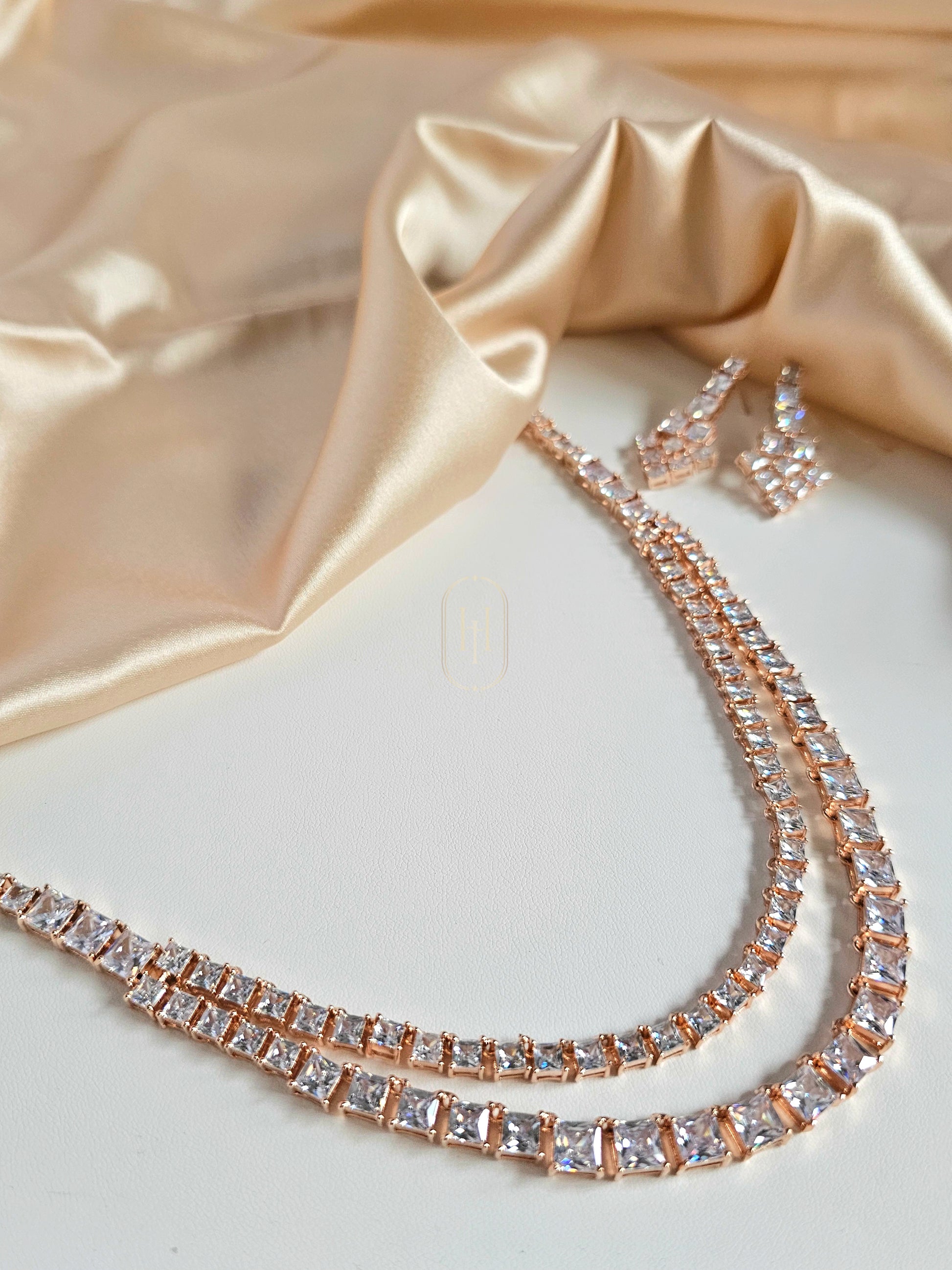 Felicity Diamond Necklace- Double line American Diamond Jewellery Set