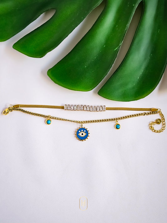 Anti-tarnish evil-eye charm bracelet