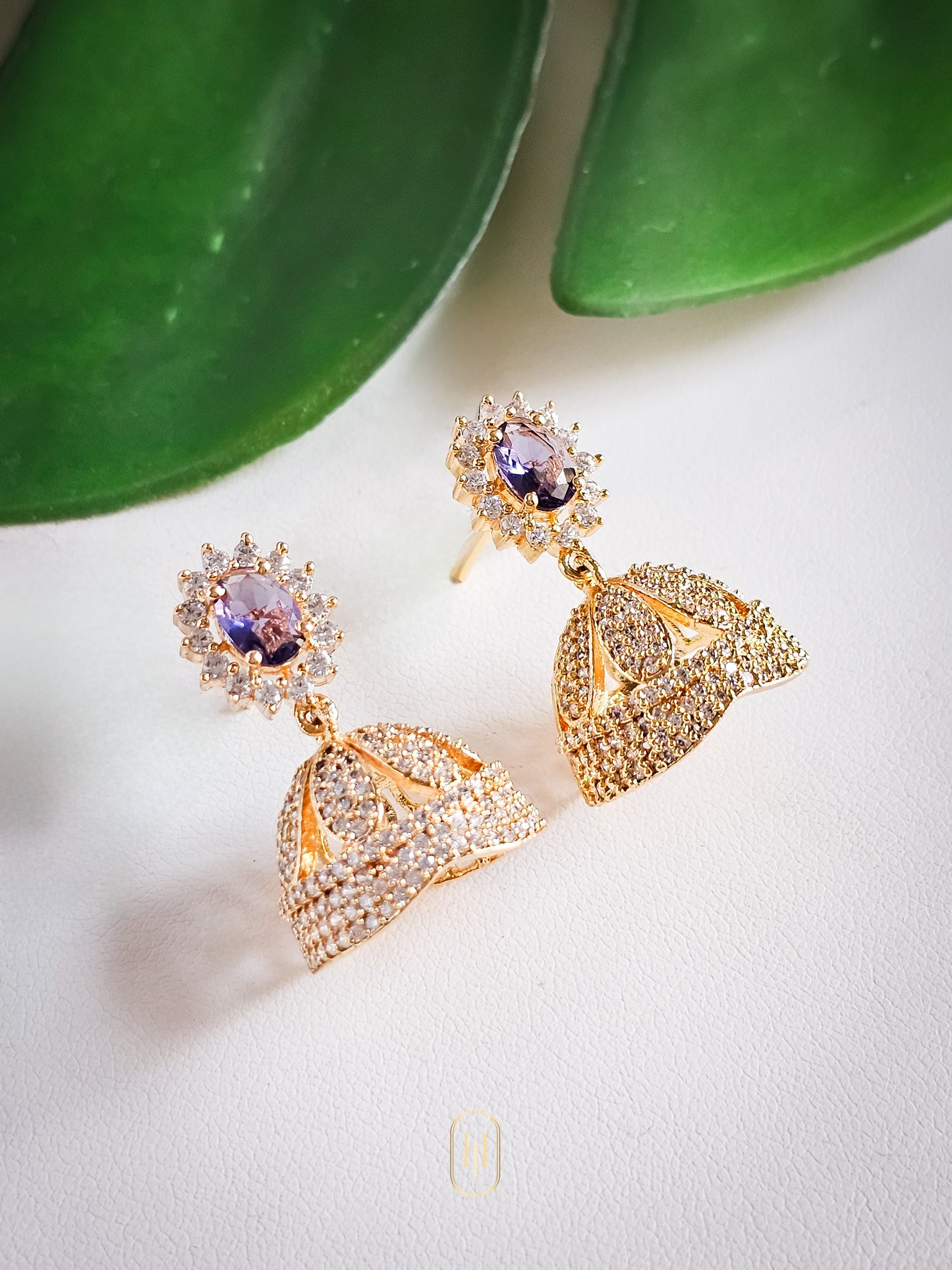 Kashvi Diamond Jhumkas- Purple