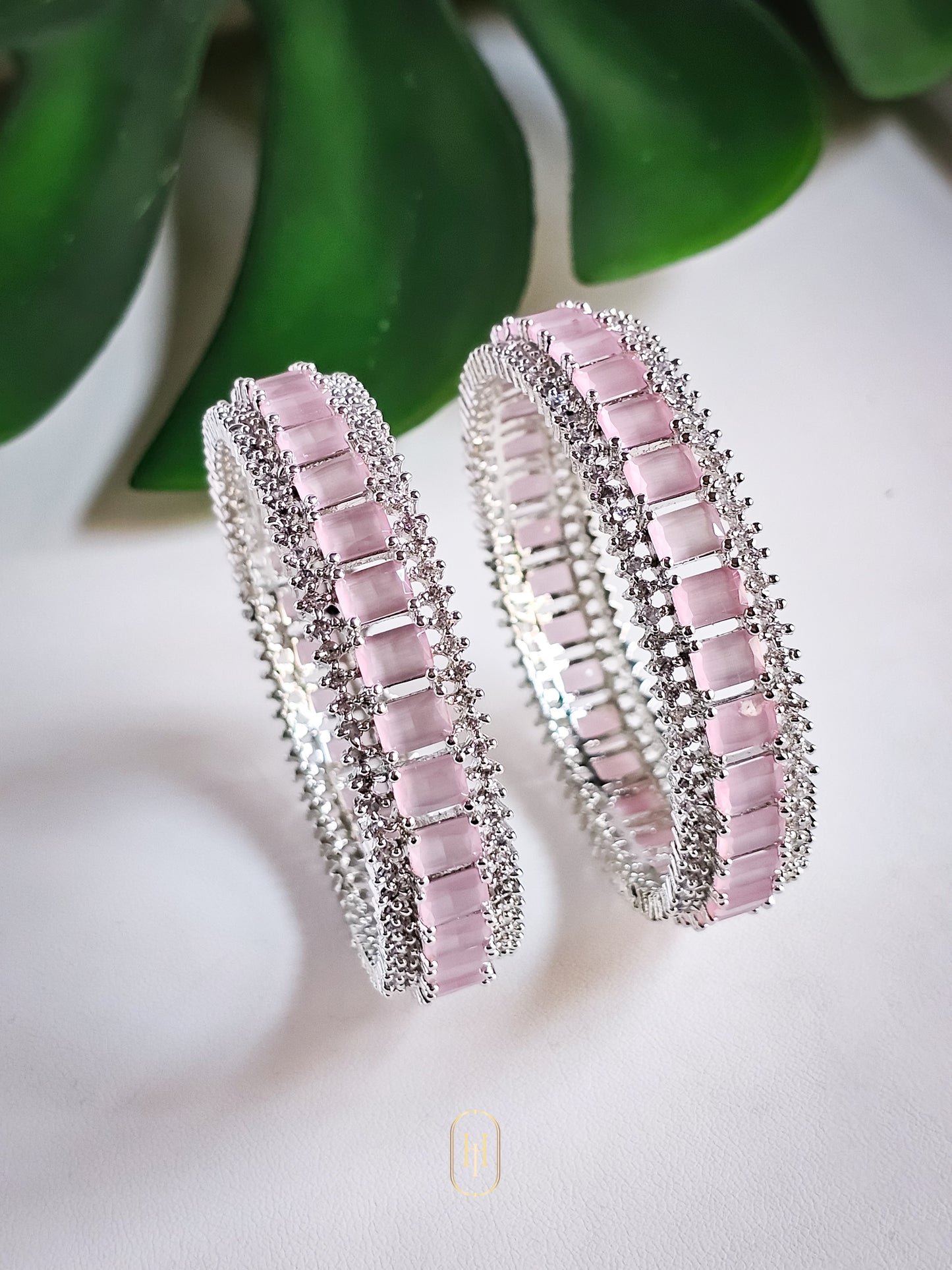 Saavi Diamond Bangles Set-Pink