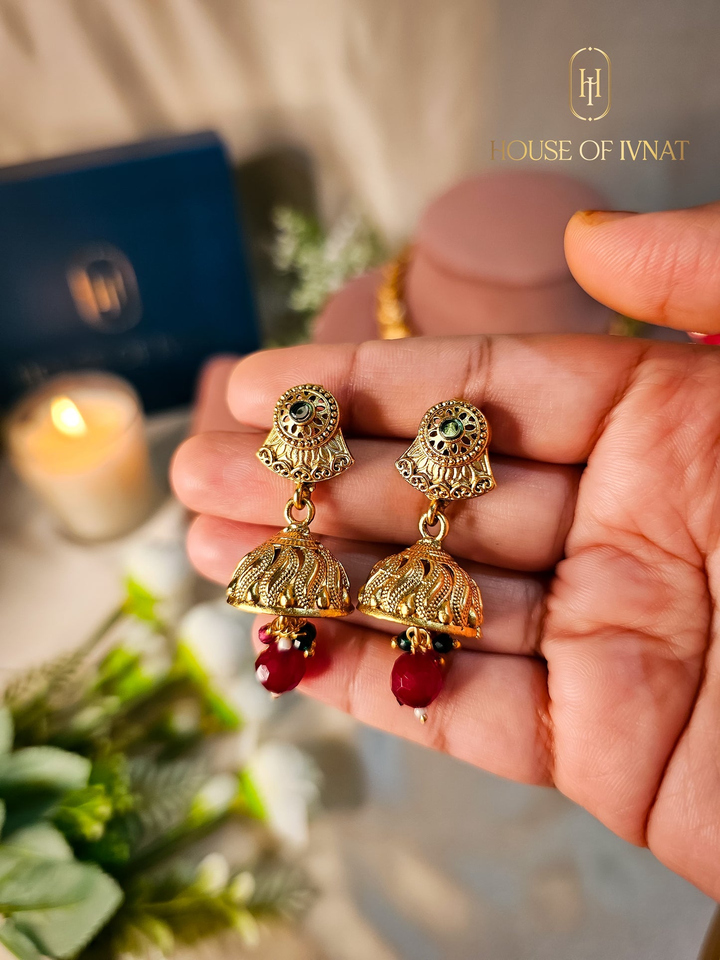 Savya Gold Plated Necklace Set- Ruby, Emerald