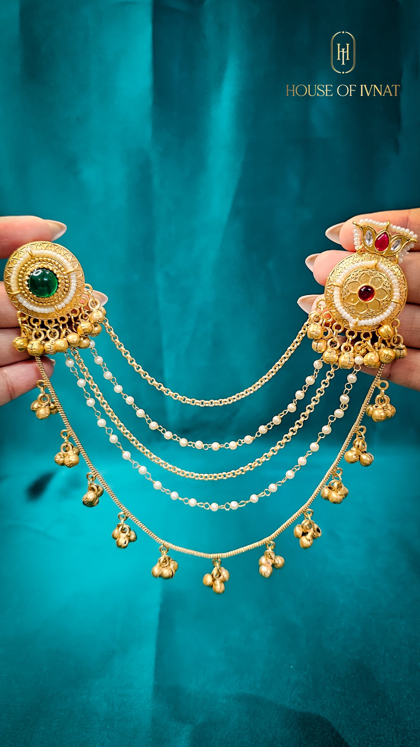 Paro Kaanchain Earrings-Ruby, Green