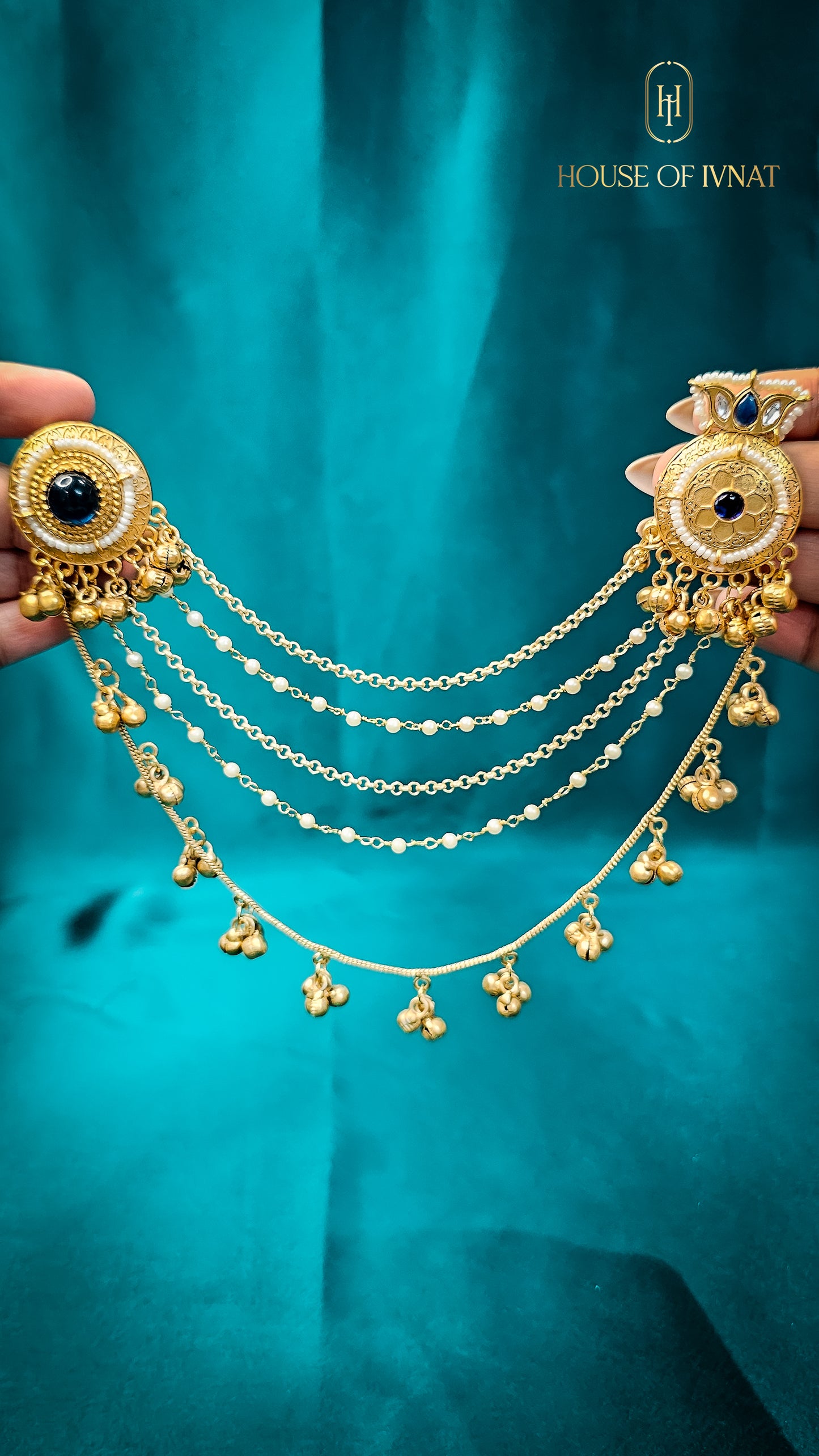 Paro Kaanchain Earrings-Navy Blue