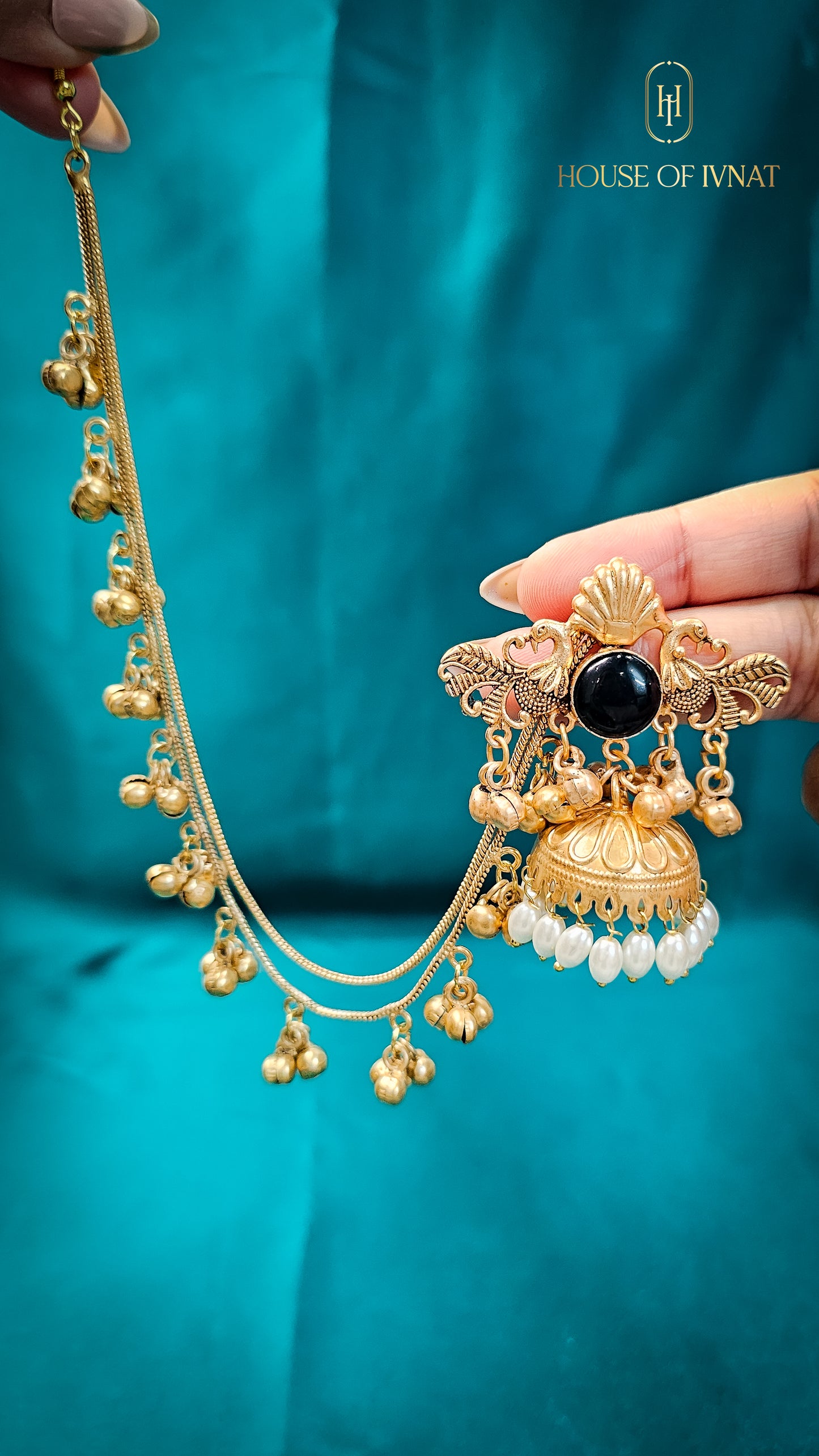 Malika Kaanchain (Detachable) Earrings-Black