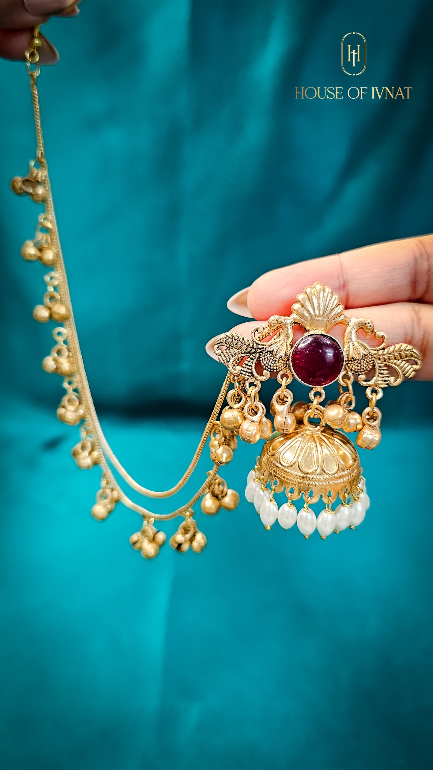 Malika Kaanchain (Detachable) Earrings- Ruby