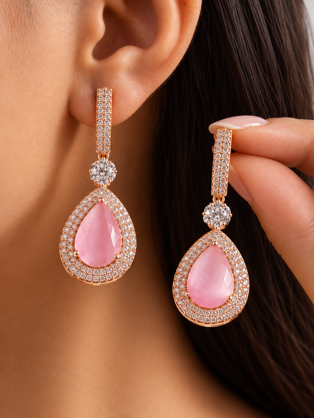 Amyra Diamond Earrings- Pink