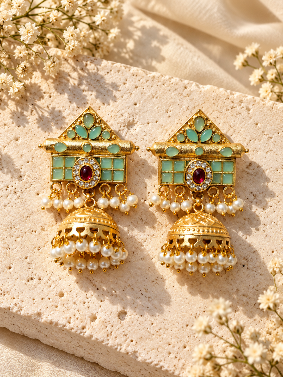 Vritika Jhumka Earrings- Mint