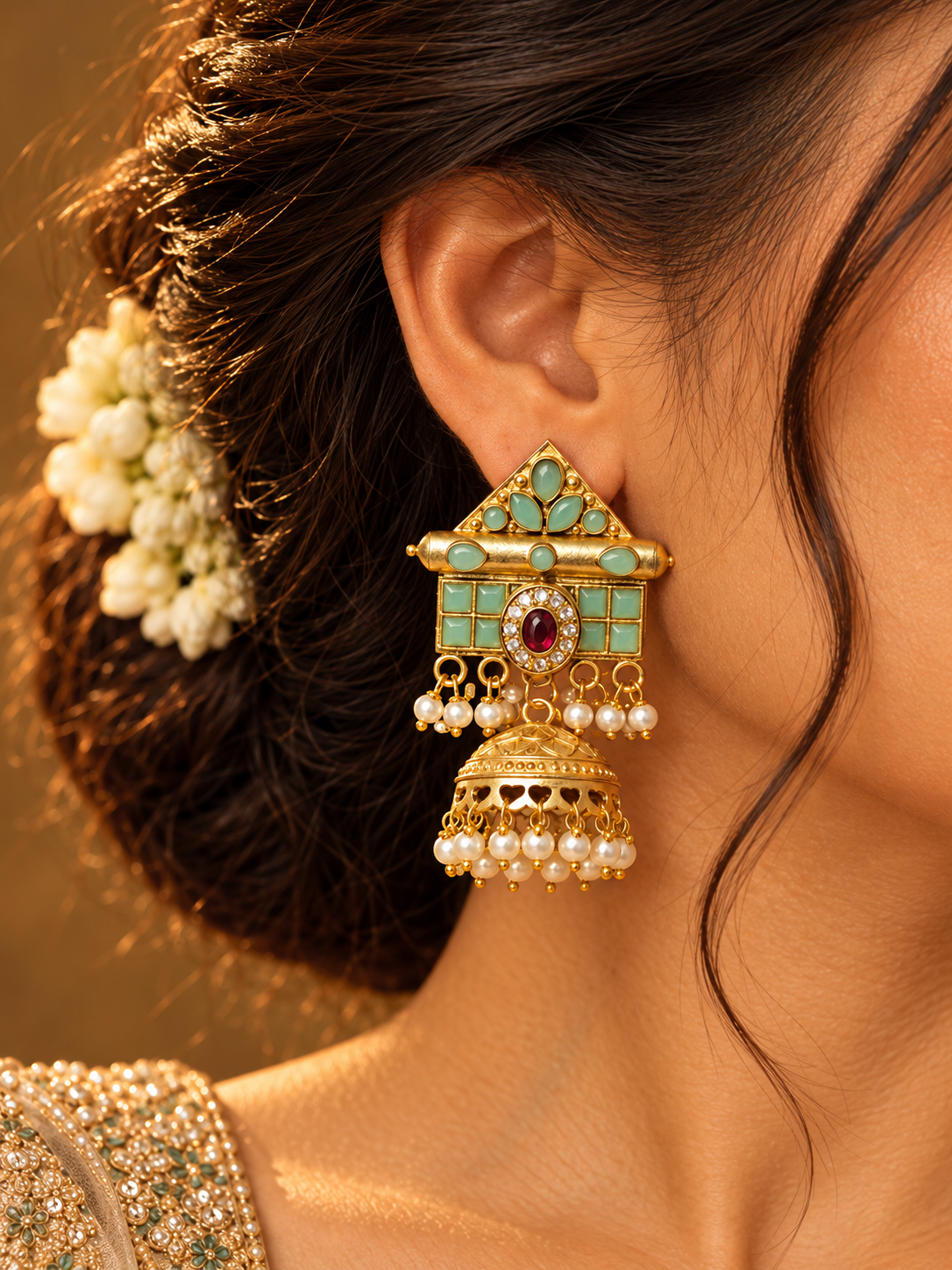 Vritika Jhumka Earrings- Mint