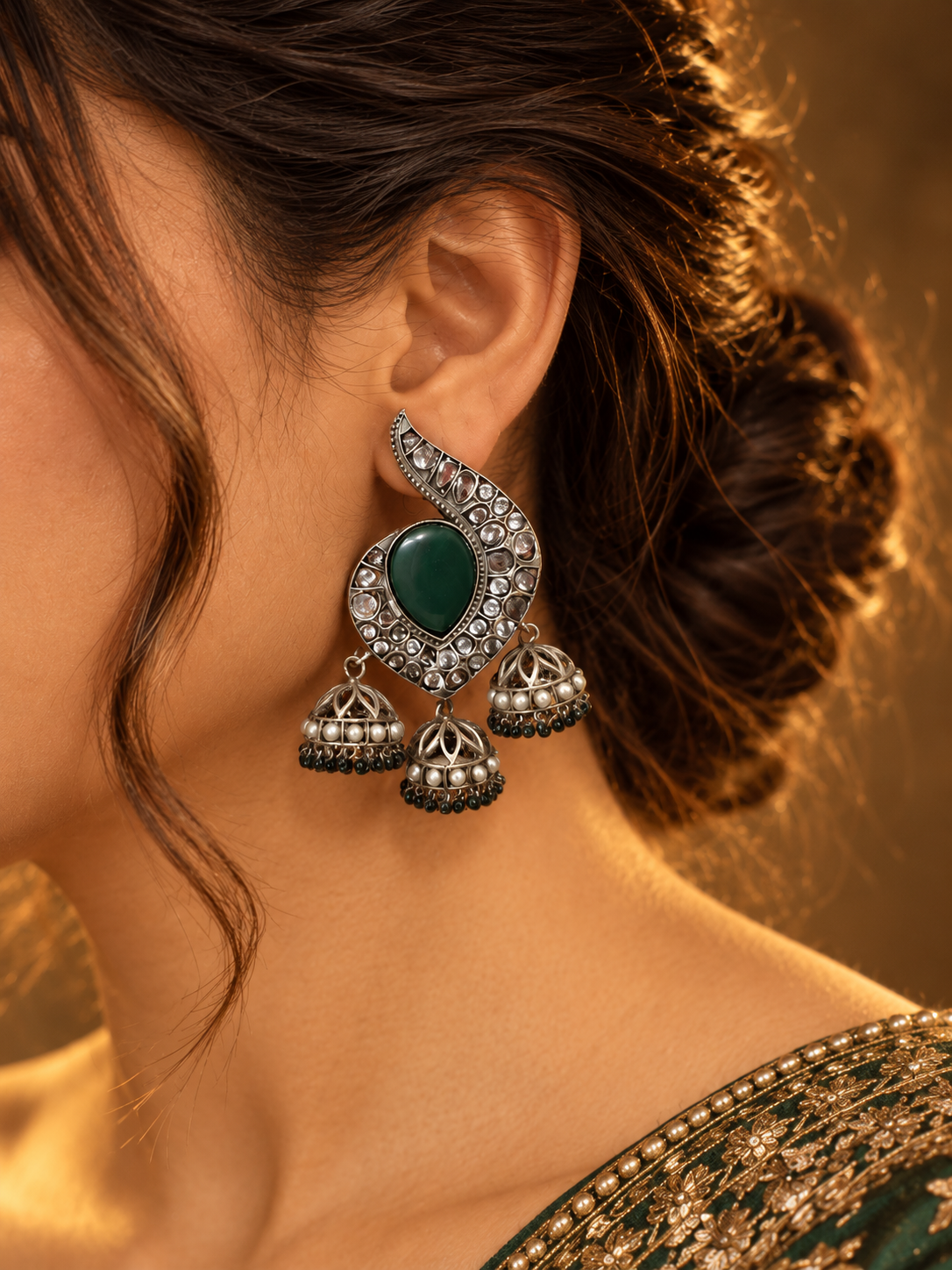 Kritika Earrings- Dark Green