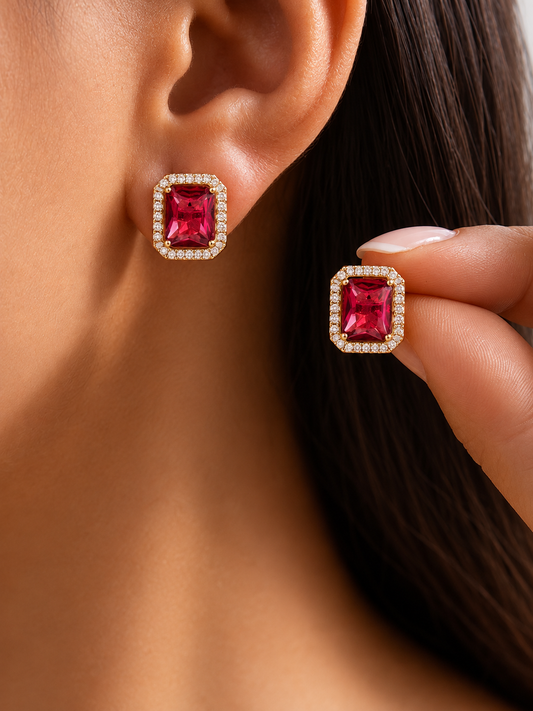 Bella Stud Earrings- Ruby