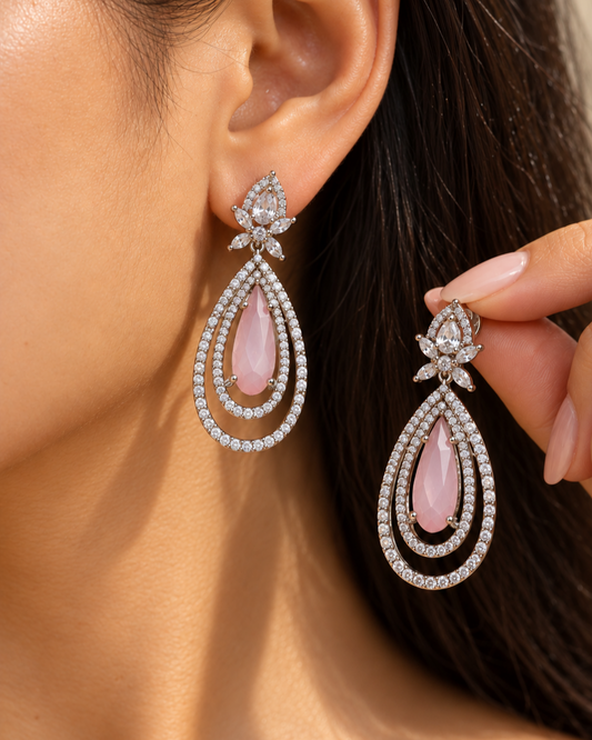 Shanaya Diamond Earrings- Pink