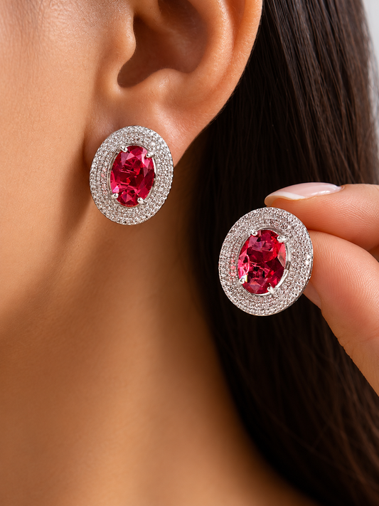 Vanya Stud Earrings- Ruby