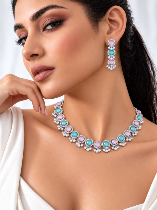 Latika Diamond Set- Mint-Pink
