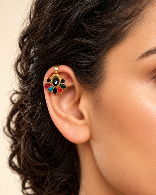 Black Multicolour Bugadi Earrings