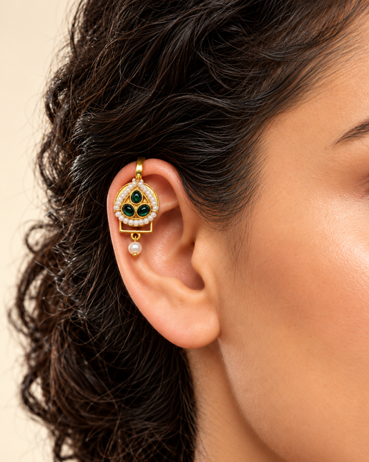 Pearl Detailing Bugadi Earrings-Green