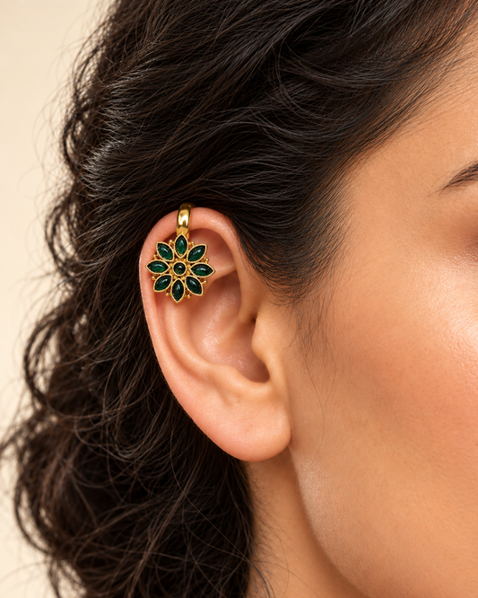 Flower Bugadi Earrings- Green