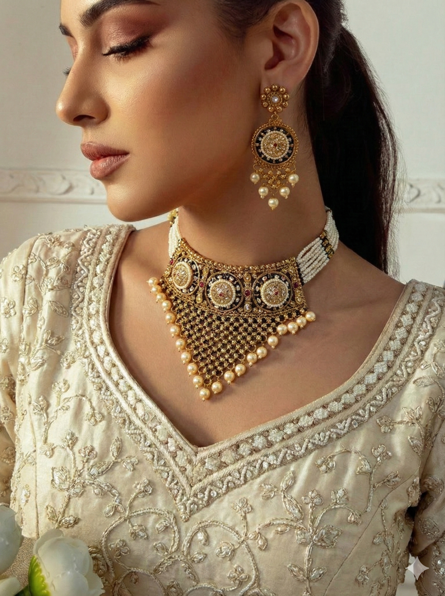 Divisha Gold Plated Choker Set With Pearl Design