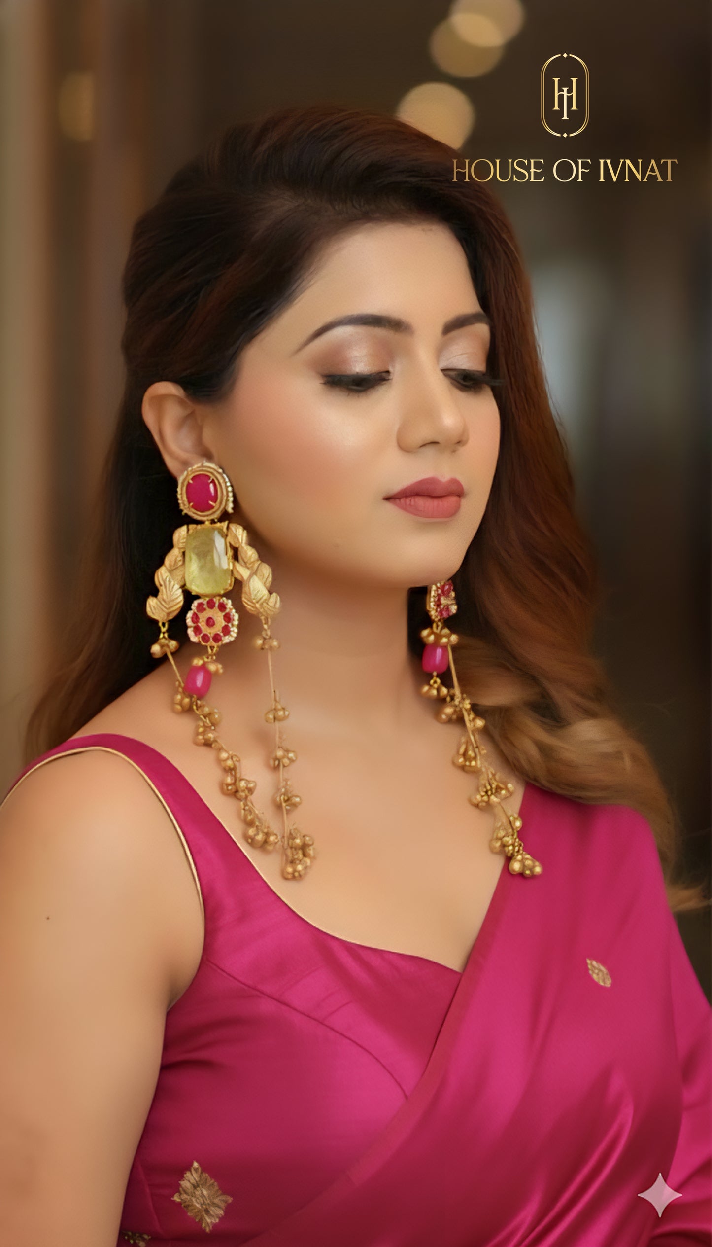 Nayantara Kashmiri Earrings- Yellow, Pink