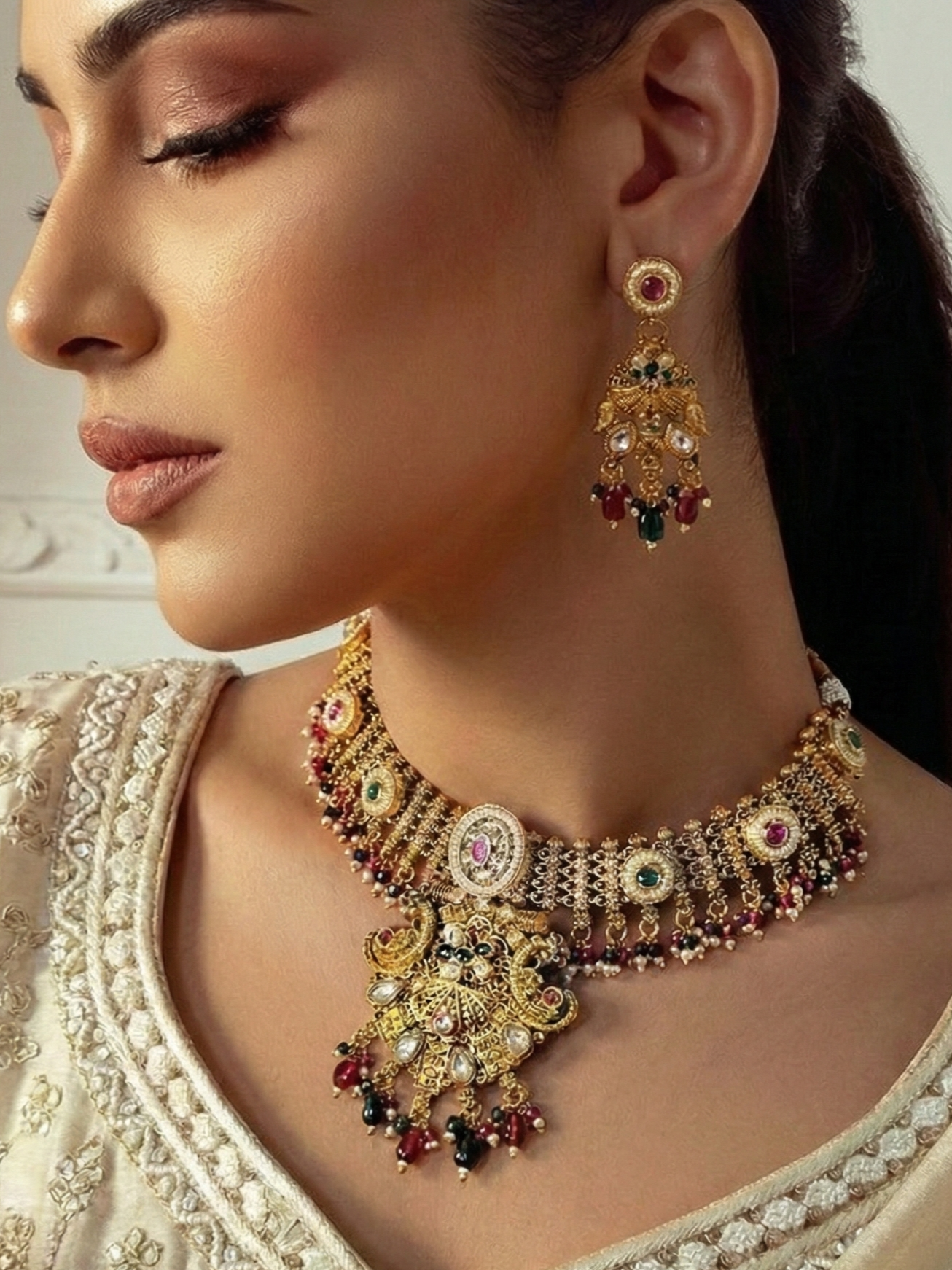 Vedanshi Gold Plated Necklace Set With Meenakari Work