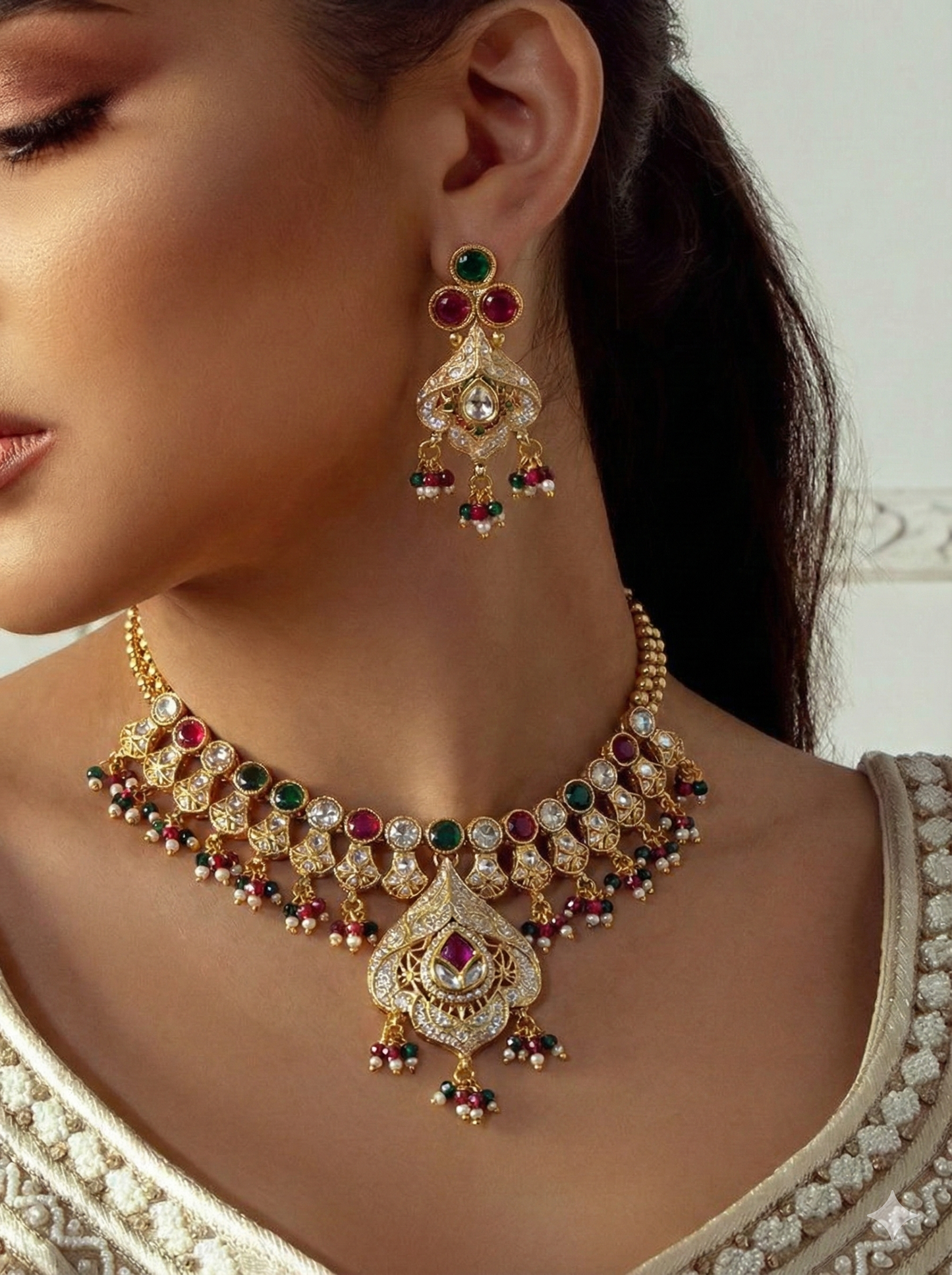 Adhira Gold Plated Necklace Set With Meenakari Work- Multicolour