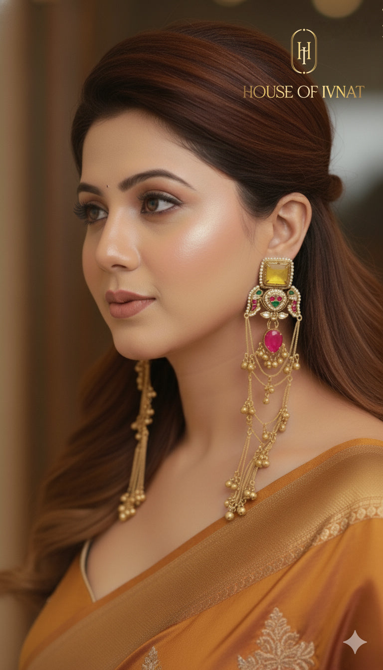 Dhrashti Kashmiri Earrings- Yellow, Pink