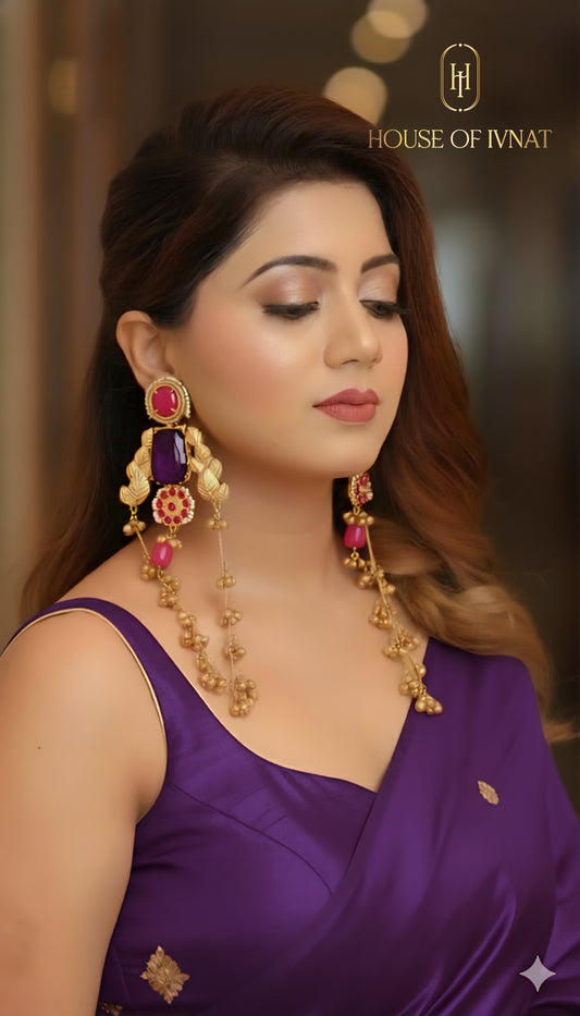 Nayantara Kashmiri Earrings- Purple, Pink