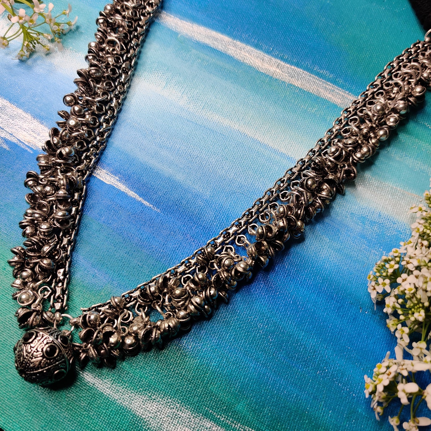 Narmada Long Silver Necklace