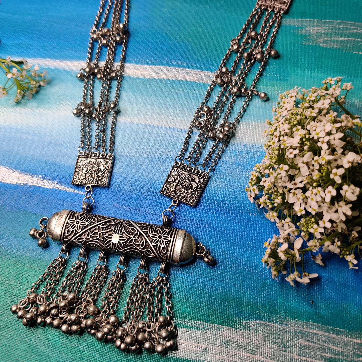 Sanvi Long Silver Necklace